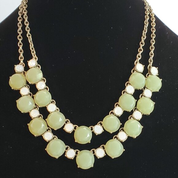 RARE Ann Taylor Loft Double Strand Necklace Green Rhinestones - Picture 3 of 7